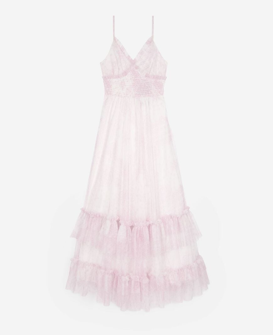 The Kooples WOMEN WHITE - PINK long dress in pale pink printed tulle