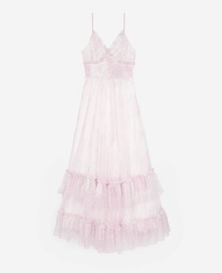 The Kooples WOMEN WHITE - PINK long dress in pale pink printed tulle