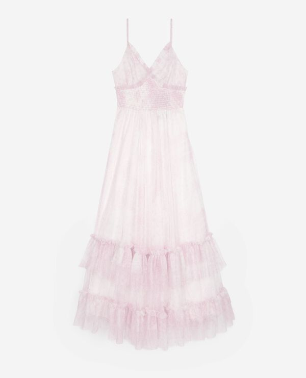 The Kooples FEMME WHITE - PINK robe longue en tulle imprimé rose pâle
