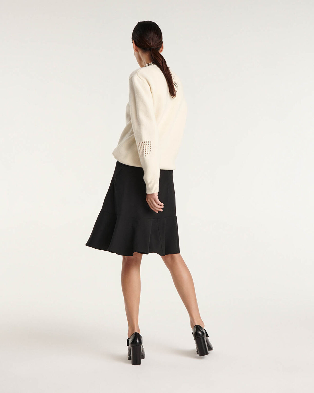 The Kooples FEMME BLACK jupe longue laine noire évasée