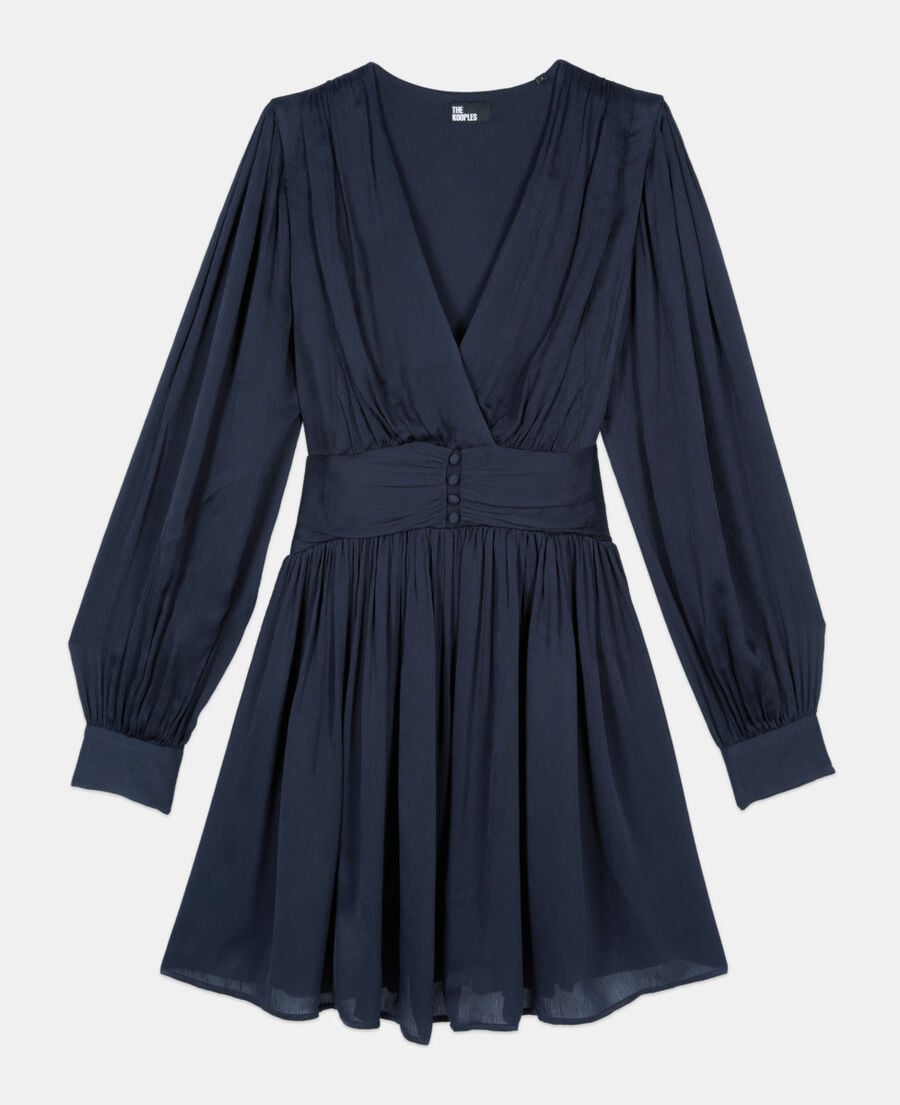 The Kooples FEMME DARK NAVY robe courte tissu crinckle bleu marine