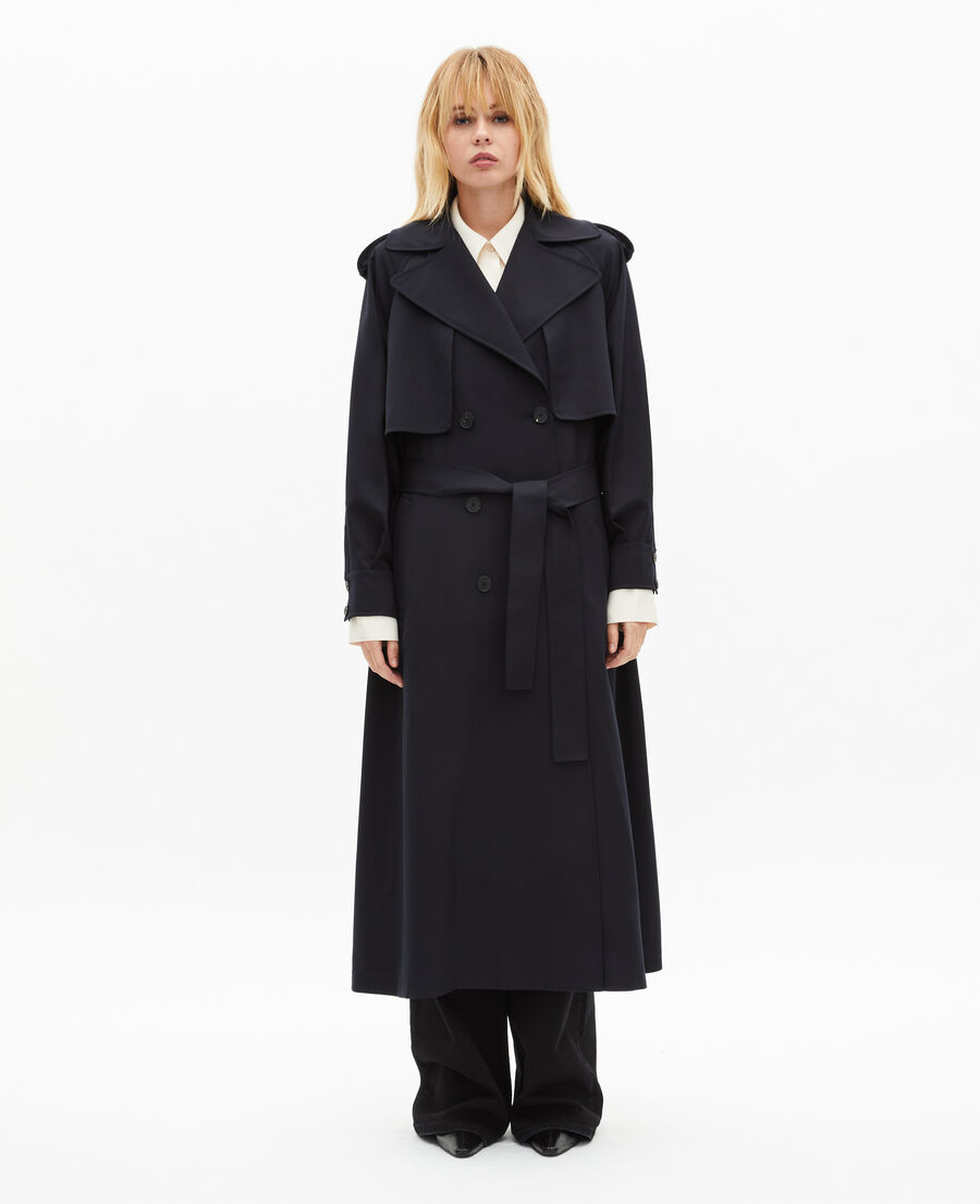 The Kooples DAMEN NAVY fl&uuml;ssiger trenchcoat aus wollgemisch in marine