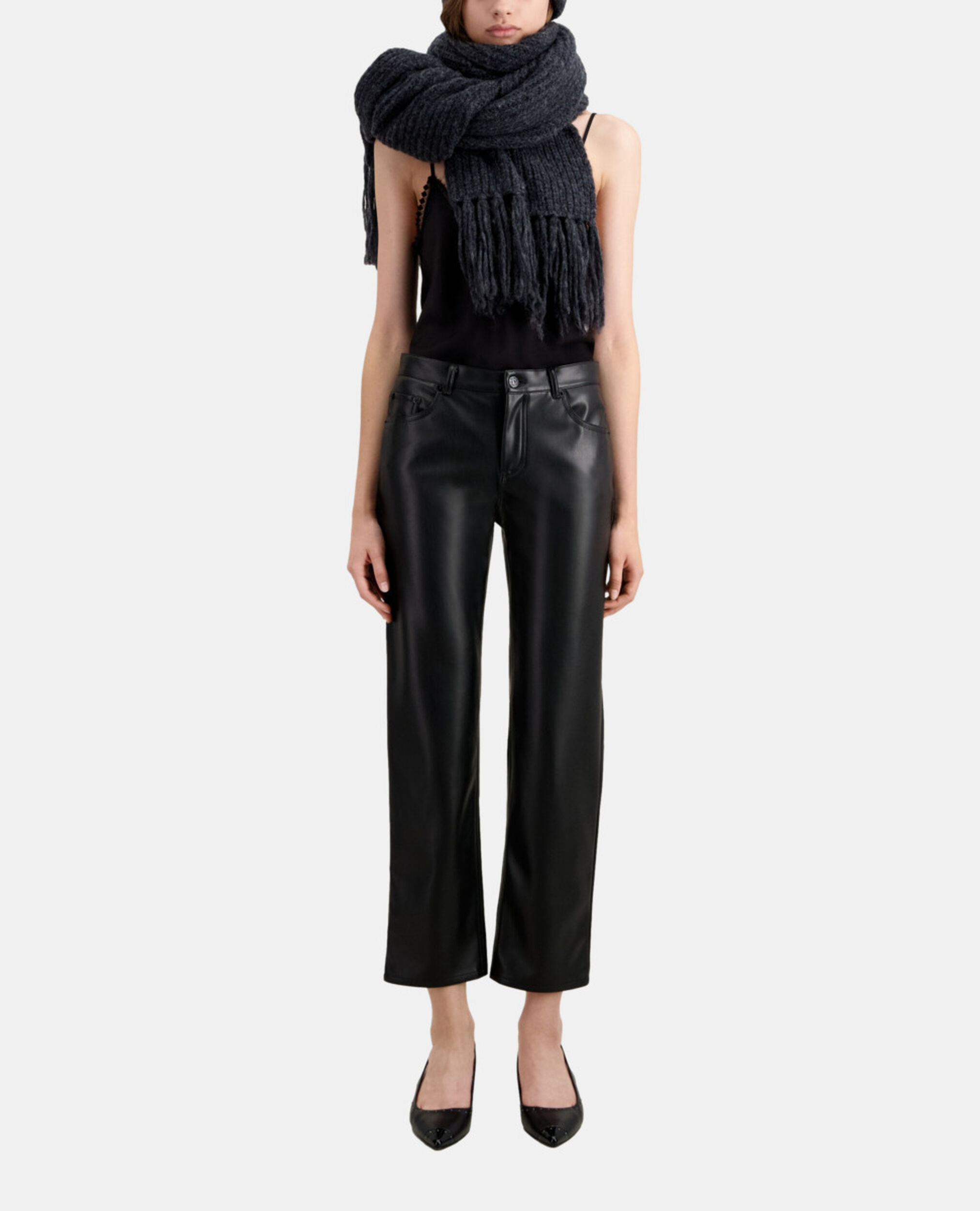 Black leather effect trousers, BLACK, hi-res image number null
