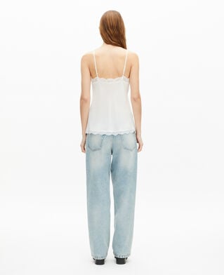 The Kooples MUJER ECRU camisola de seda y encaje color crudo