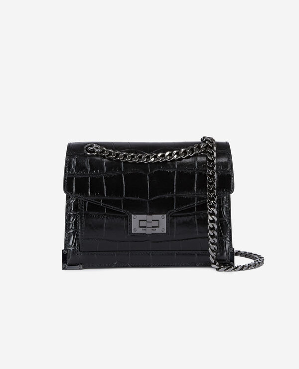 bolso small emily piel negra texturizada