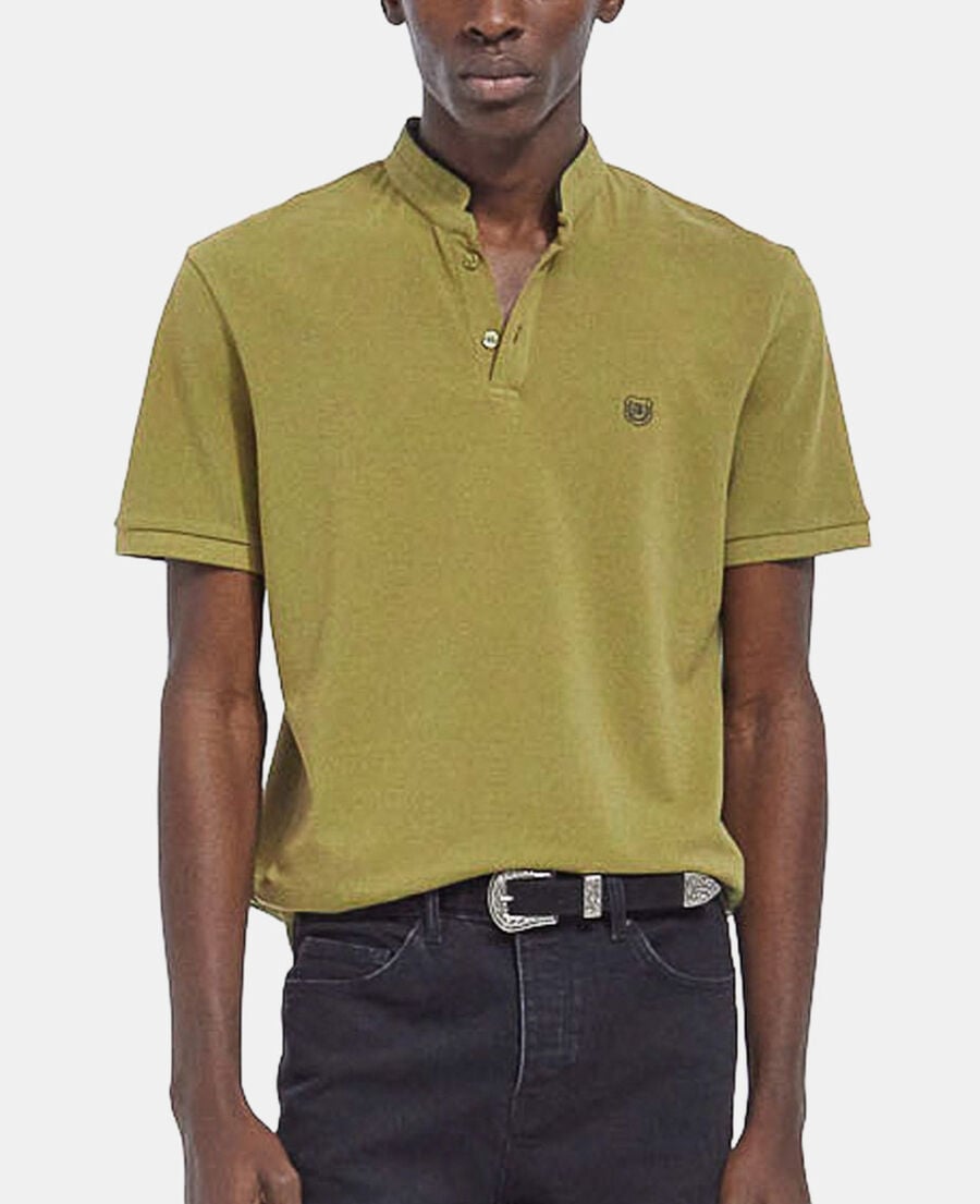 The Kooples H GREEN / BLACK green polo with officer collar and embroidery