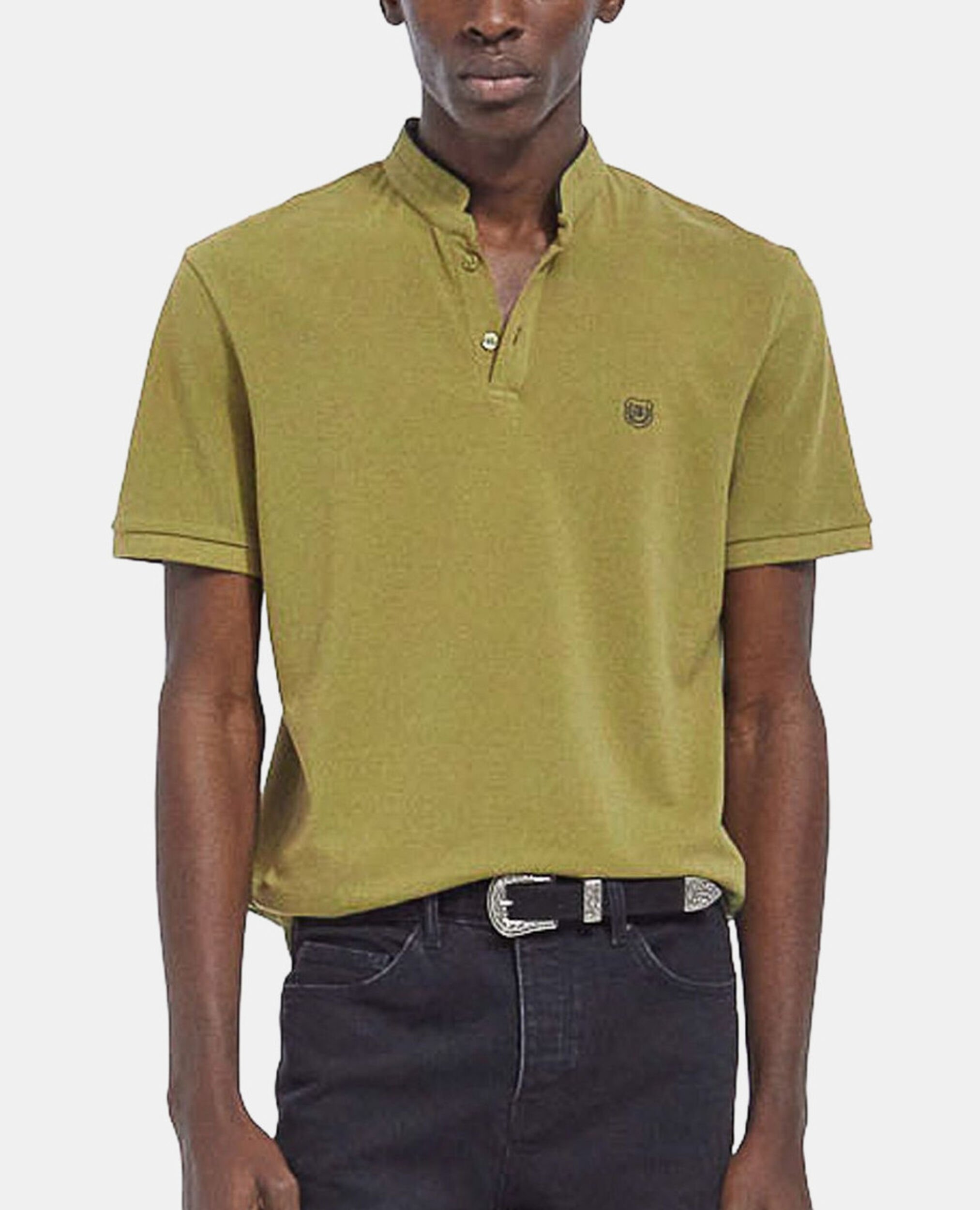 Green polo with officer collar and embroidery, GREEN / BLACK, hi-res image number null
