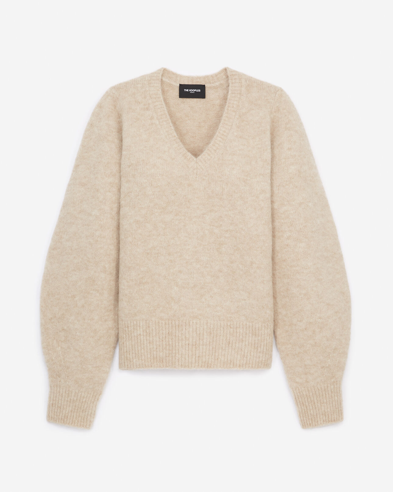 The Kooples WOMEN BEIGE beige knit v-neck sweater with baggy sleeves