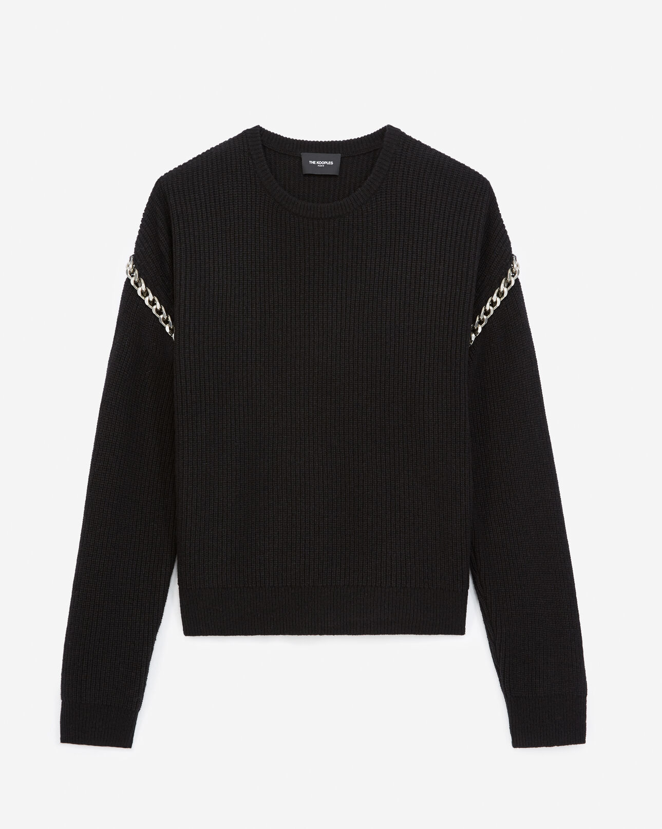 The Kooples F BLACK loose black wool sweater with chain details