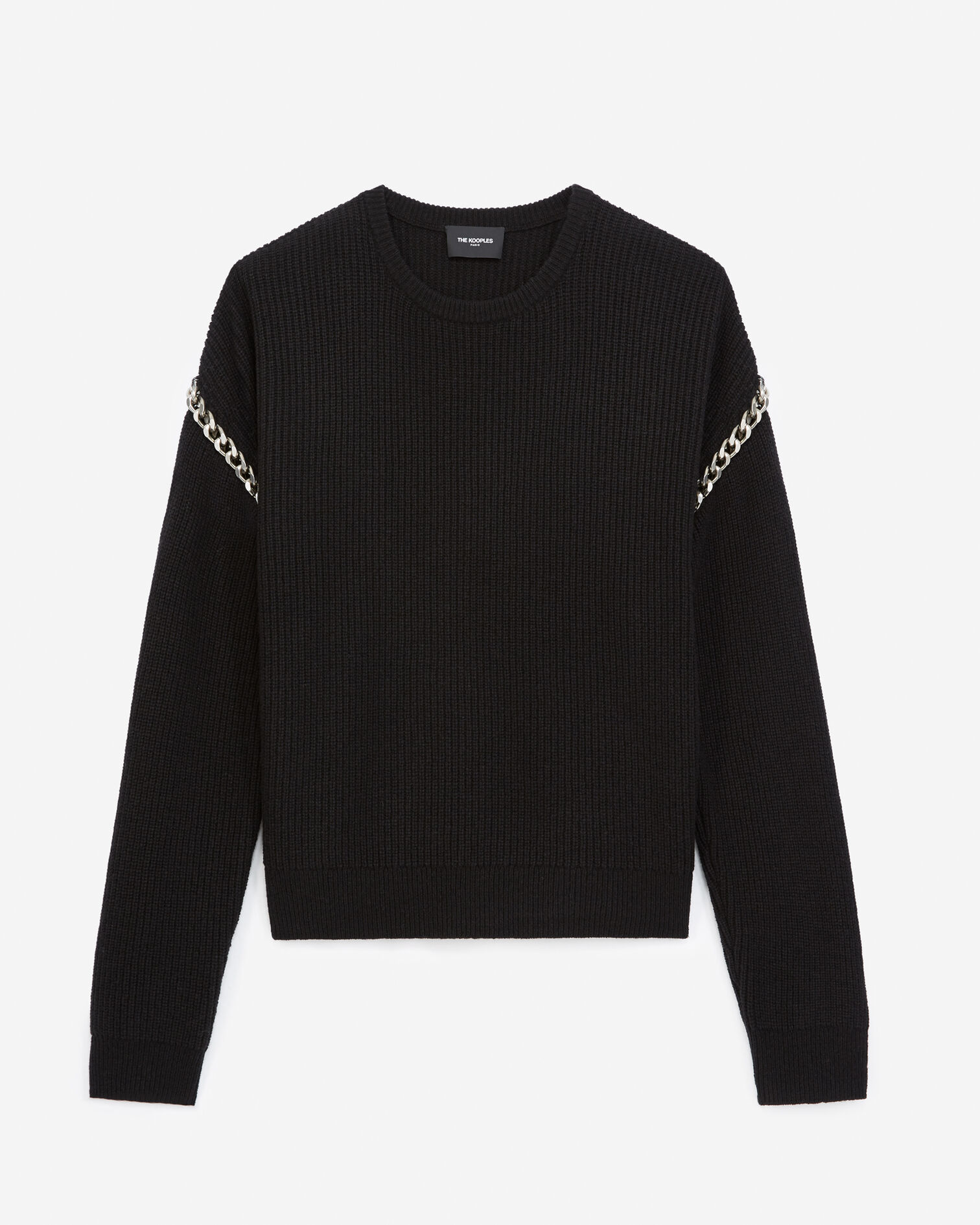 Loose black wool sweater with chain details, BLACK, hi-res image number null