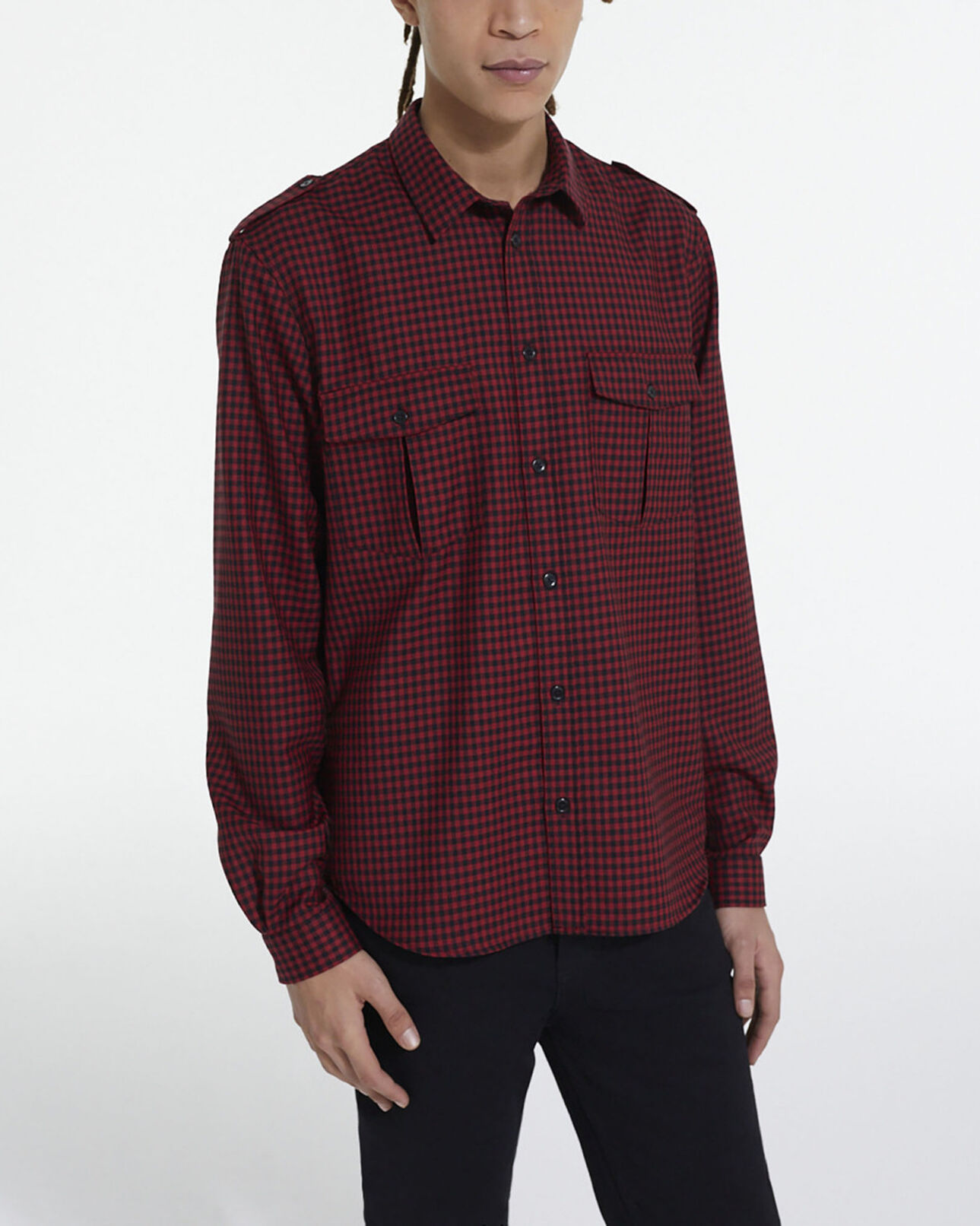 The Kooples HOMME RED / BLACK chemise col classique en laine à carreaux
