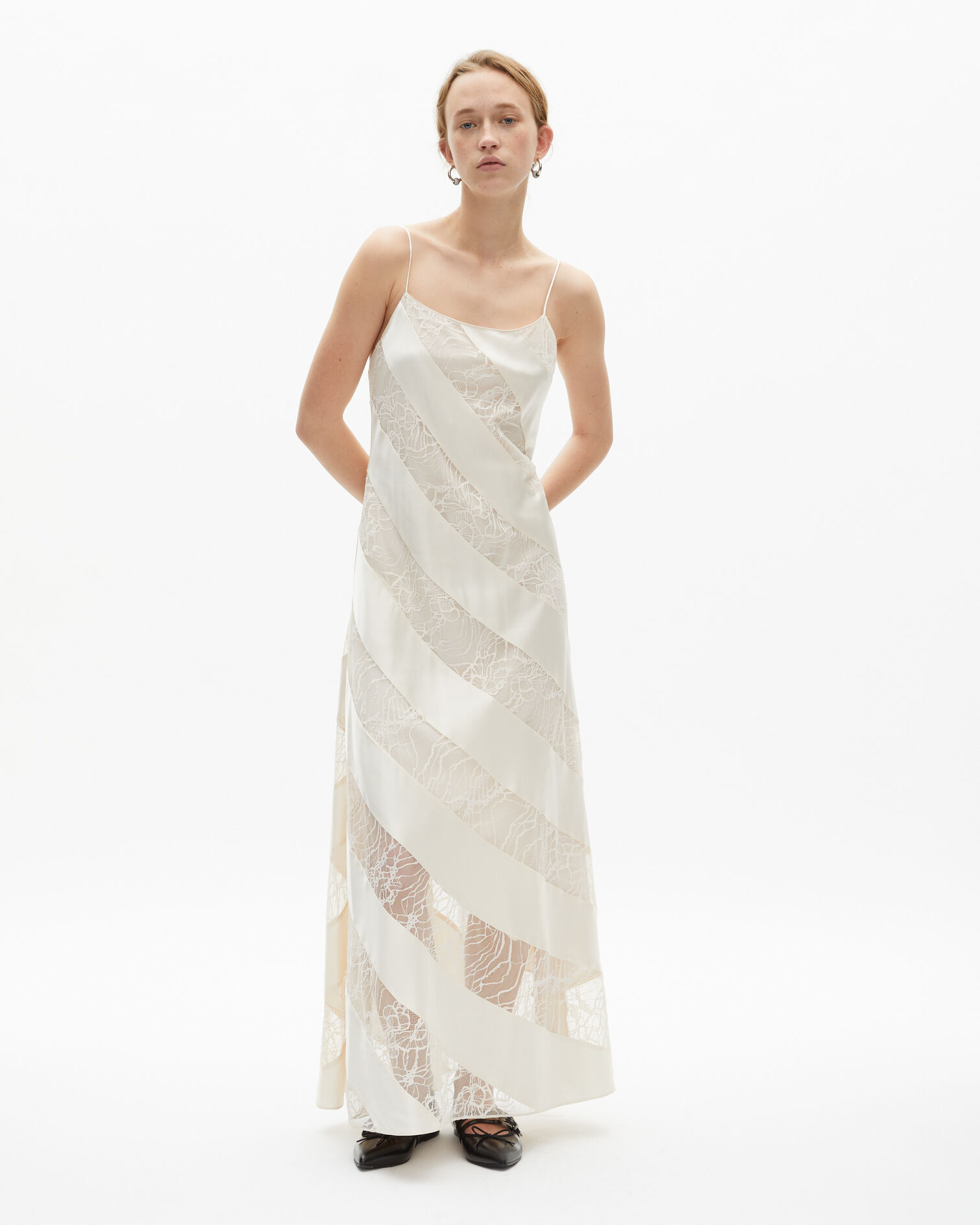 Long ecru lace and silk babydoll dress, ECRU, hi-res image number null