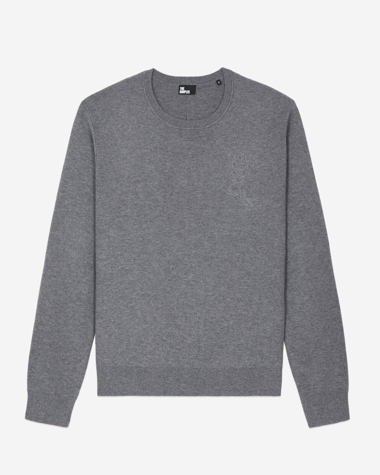 The Kooples HOMME MELANGE GREY pull en laine mélangée avec broderie gris