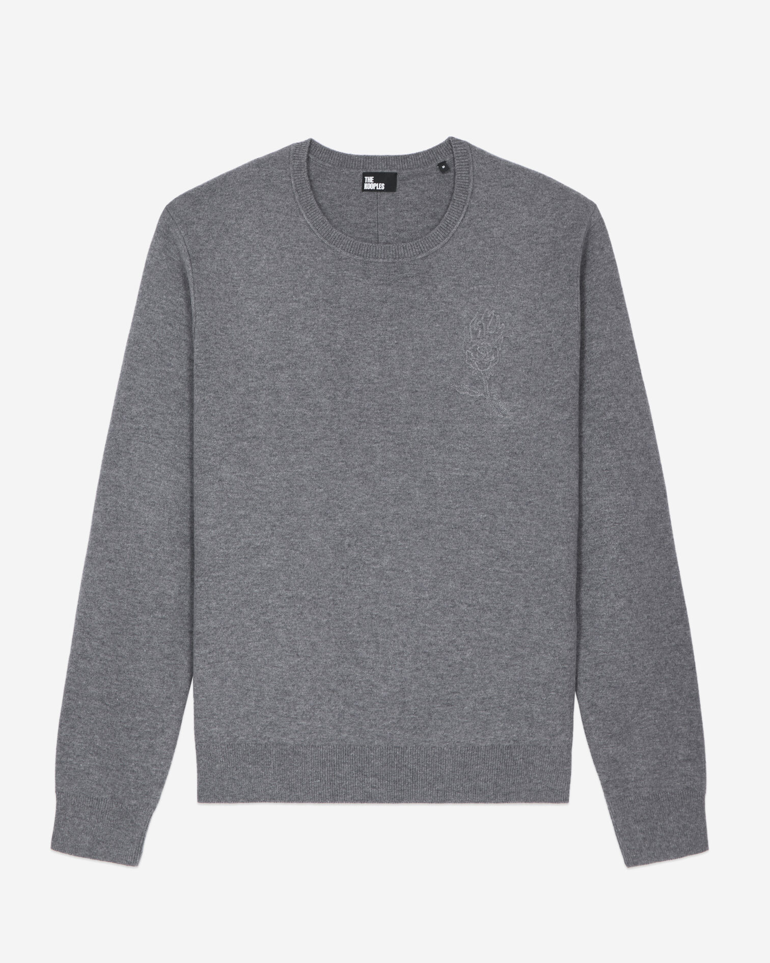 Pull en laine mélangée avec broderie gris, MELANGE GREY, hi-res image number null
