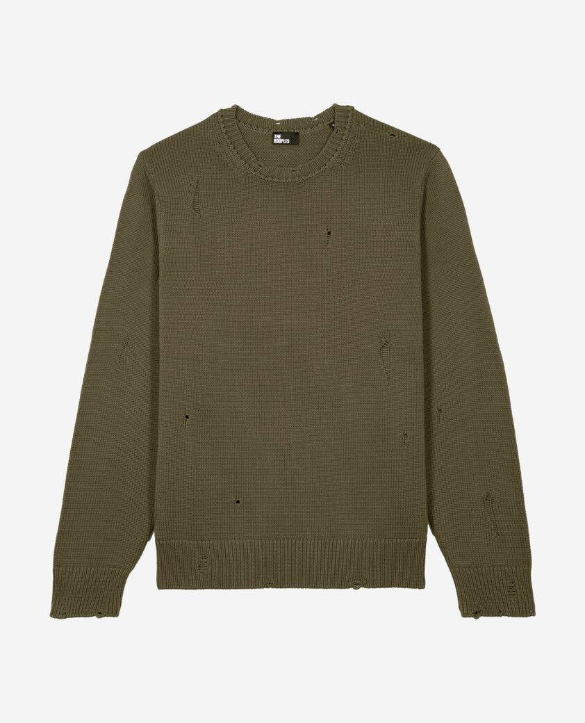 The Kooples HOMME KAKI pull avec détails ajourés kaki
