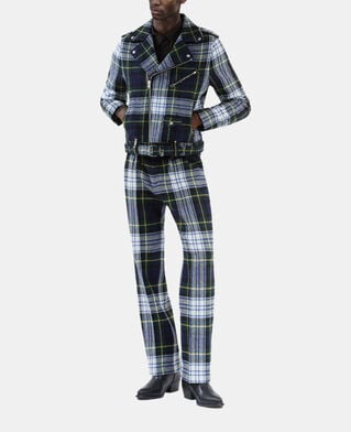 The Kooples H GREEN-WHITE green and navy blue check wool biker jacket the kooples x harris twed