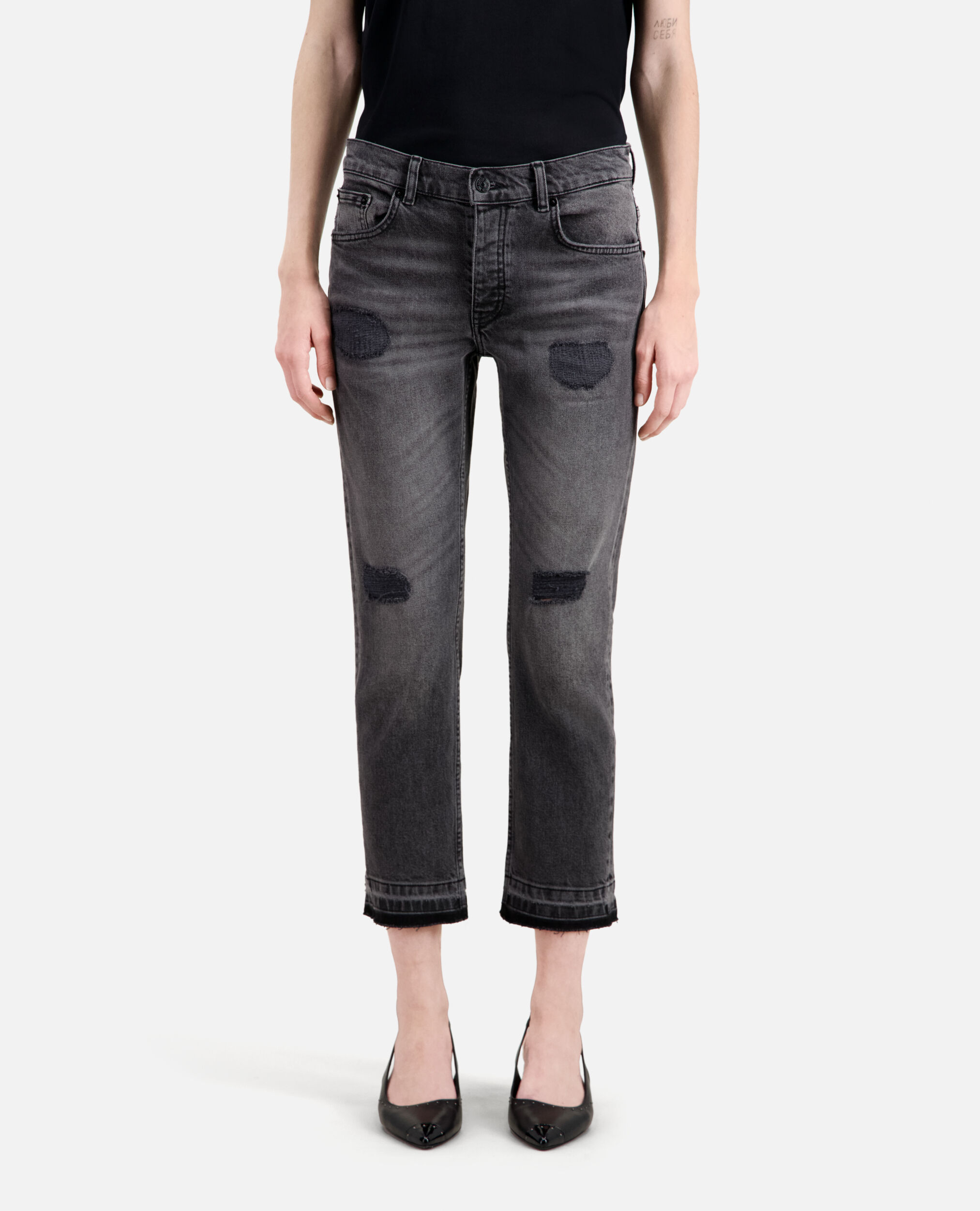 Grey straight jeans, LIGHT GREY MEL/WHITE, hi-res image number null