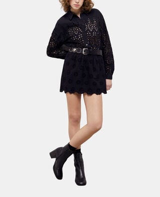 The Kooples DAMEN BLACK kurzer, schwarzer rock mit englischer stickerei