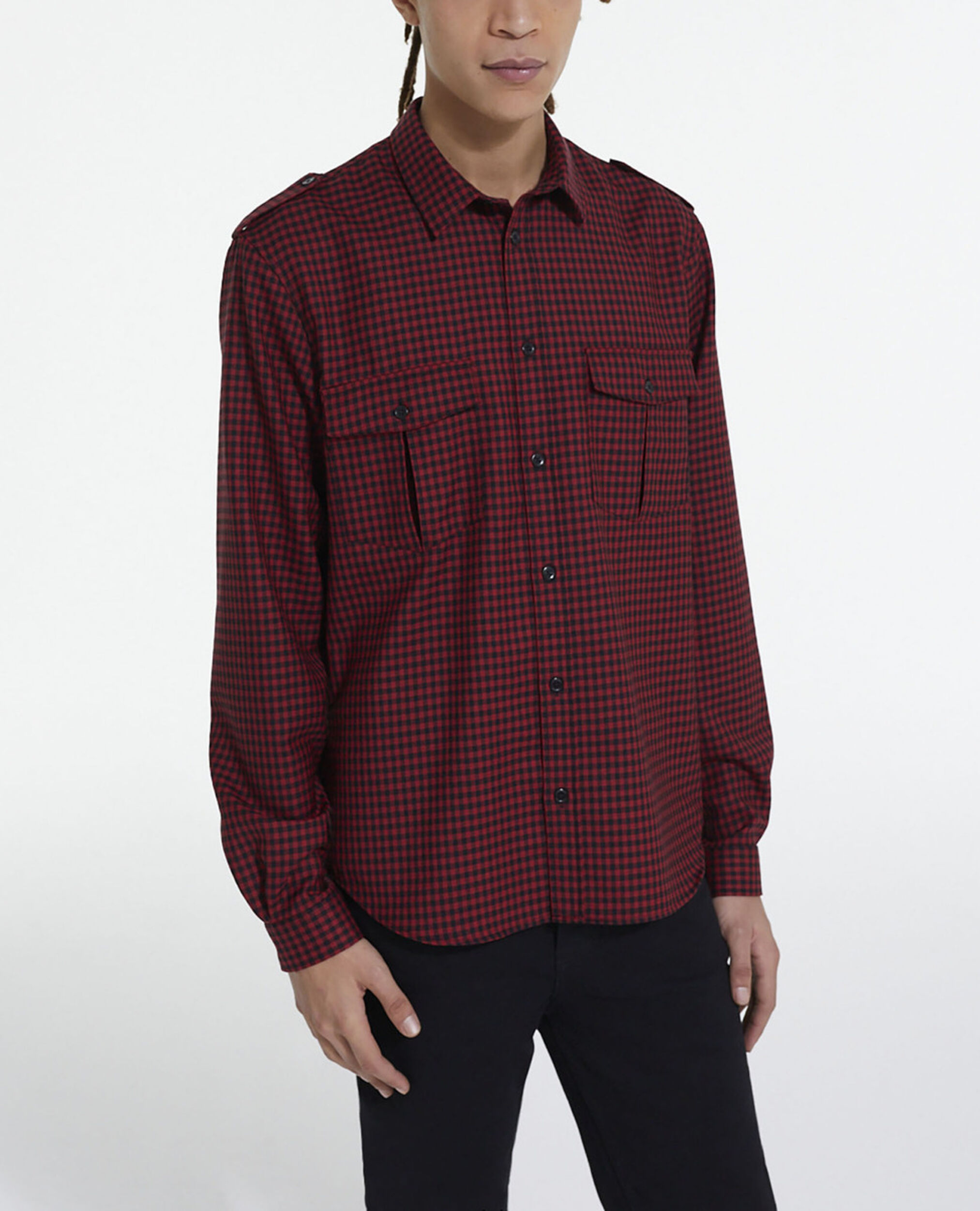 Check wool shirt with classic collar, RED / BLACK, hi-res image number null
