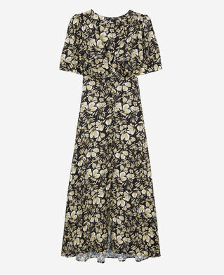 The Kooples WOMEN BLACK BROWN long printed dress with buttons