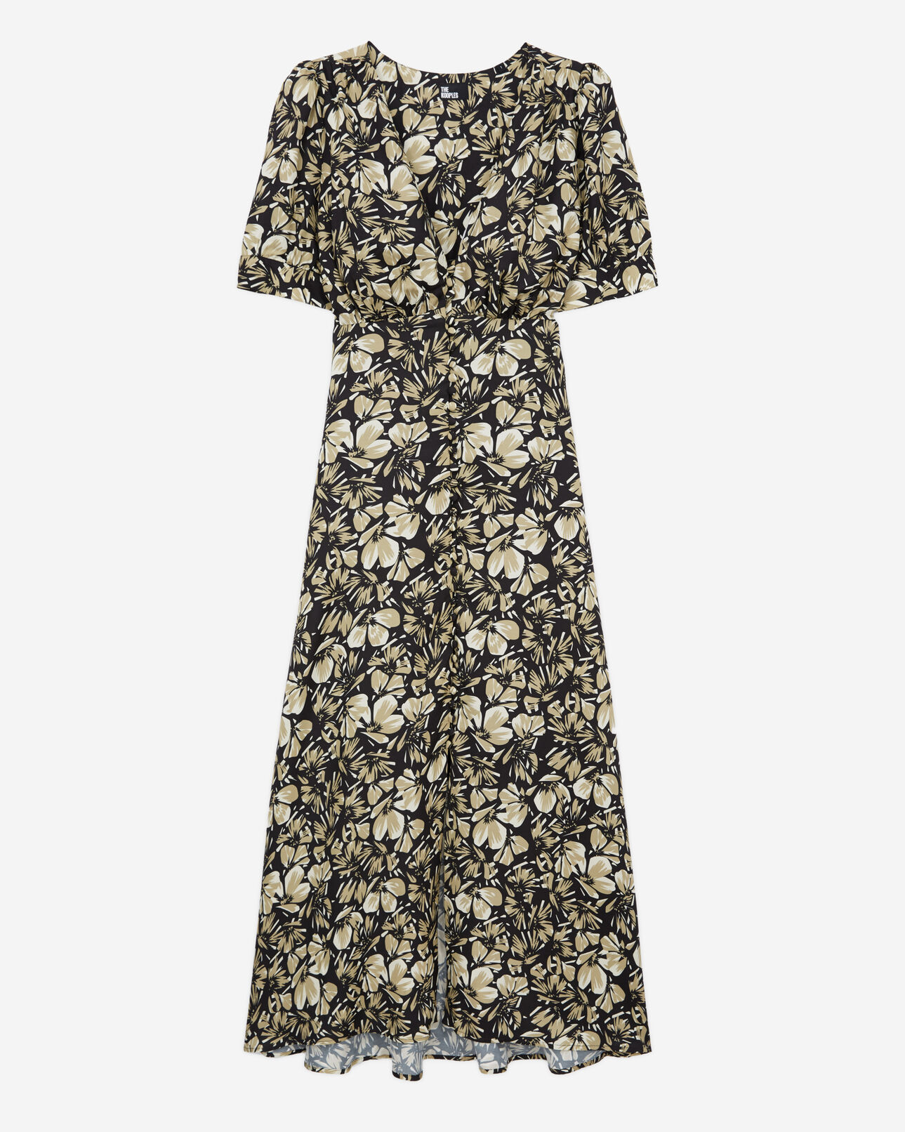 The Kooples WOMEN BLACK BROWN long printed dress with buttons