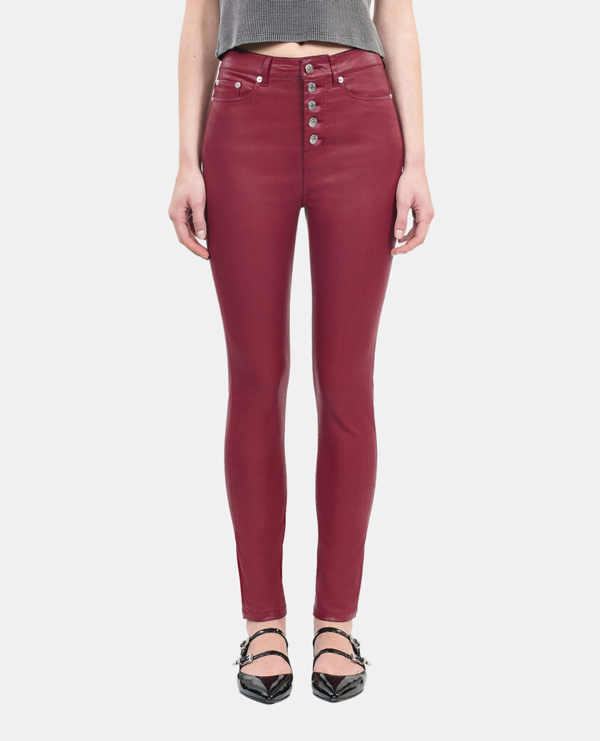 The Kooples FEMME DARK RED jean skinny effet cuir rouge