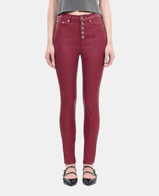 The Kooples FEMME DARK RED jean skinny effet cuir rouge