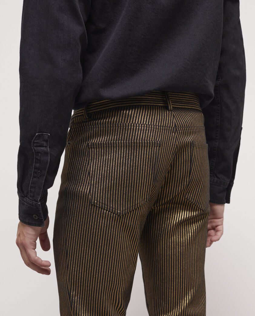 The Kooples HERREN BLACK / GOLD gestreifte, goldfarbene jeans mit slim-fit-passform