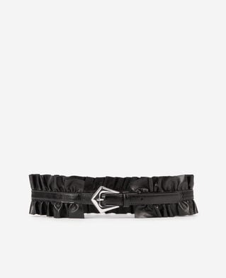 The Kooples DAMEN BLACK breiter gürtel mit raffungen aus schwarzem leder