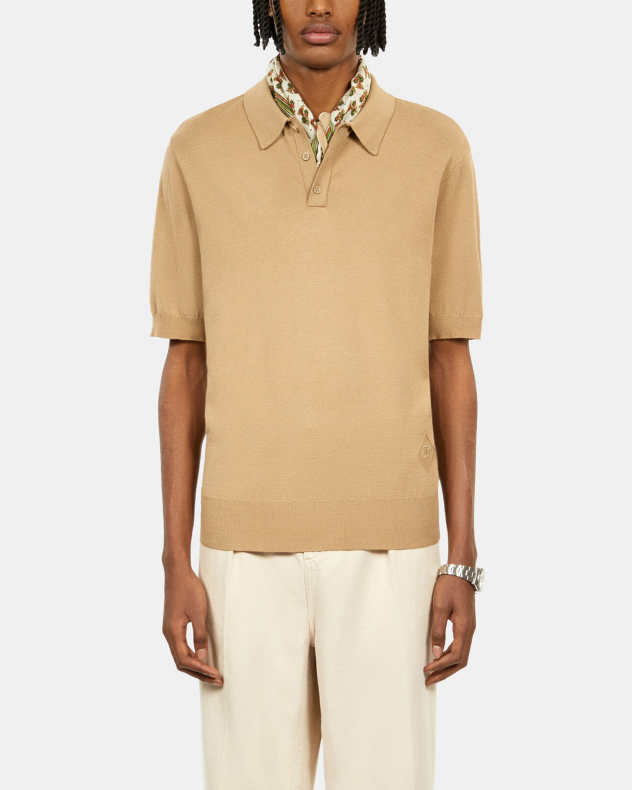 The Kooples MEN BEIGE brown knitted polo t-shirt
