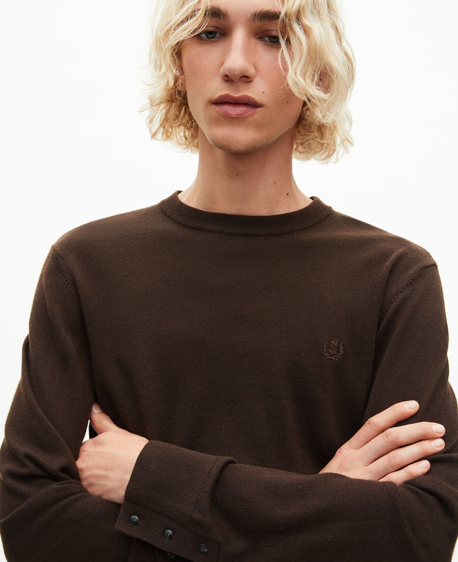 The Kooples HOMME DARK BROWN pull col rond en laine mérinos marron