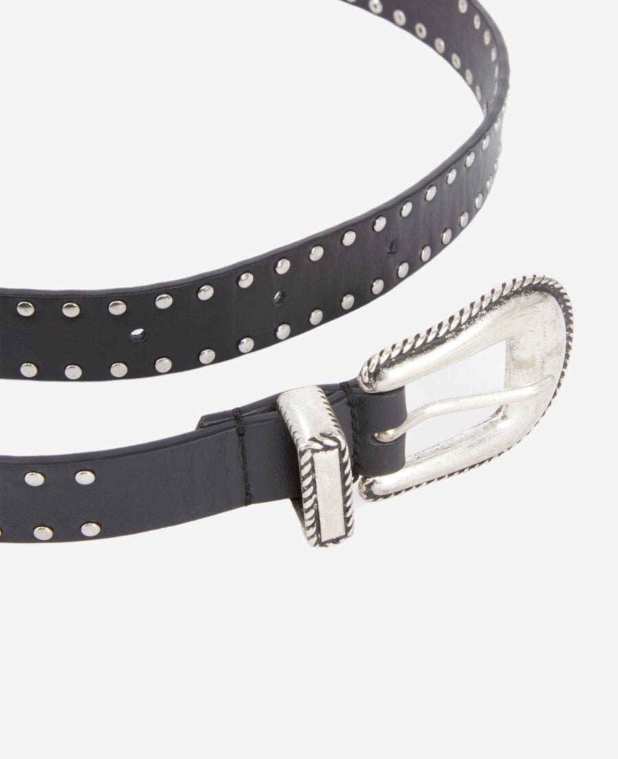 The Kooples WOMEN BLACK black leather belt with studs
