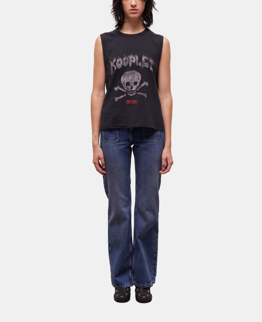 women's black screen print t-shirt