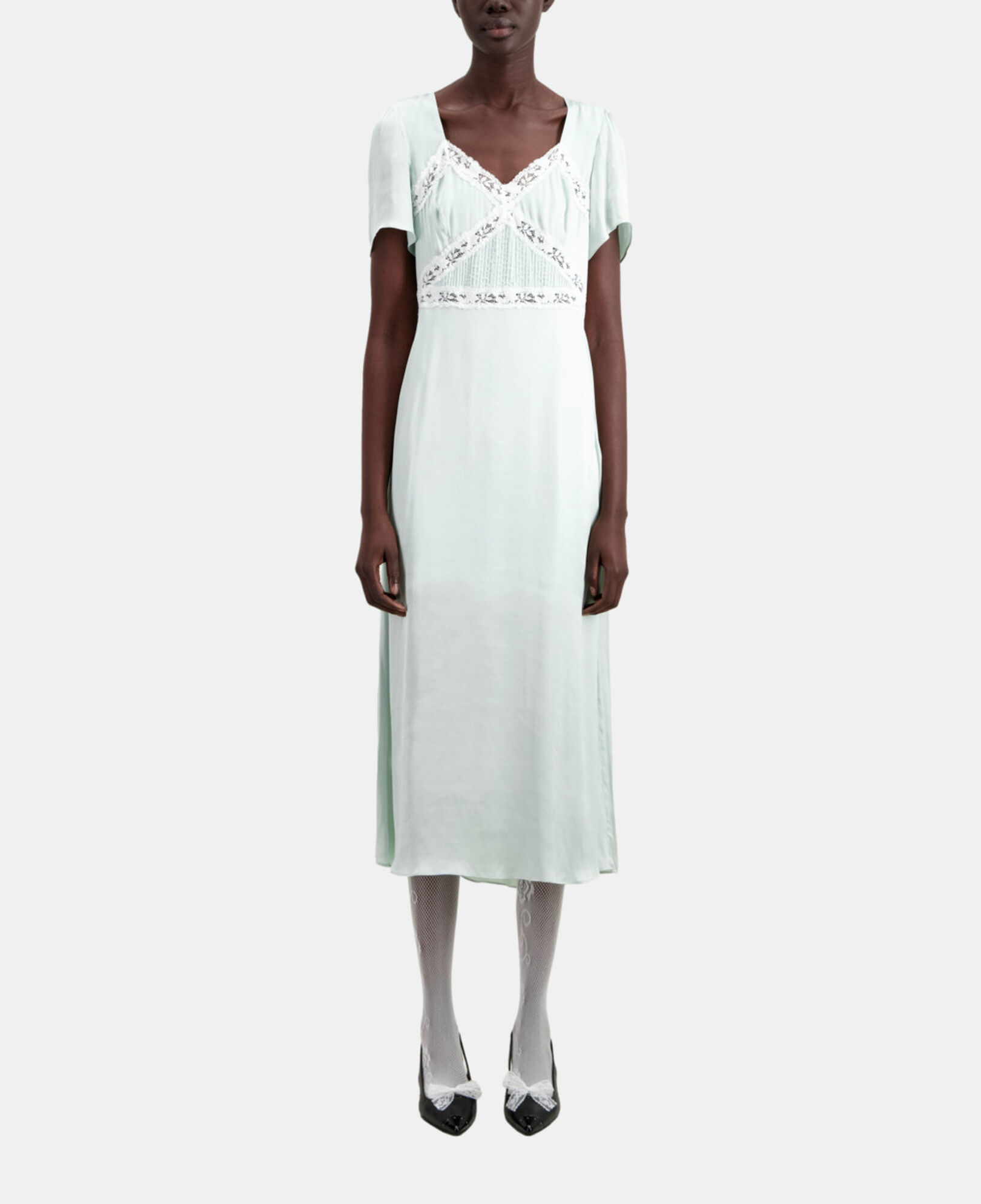 The Kooples WOMEN OCEAN long light green dress with lace details