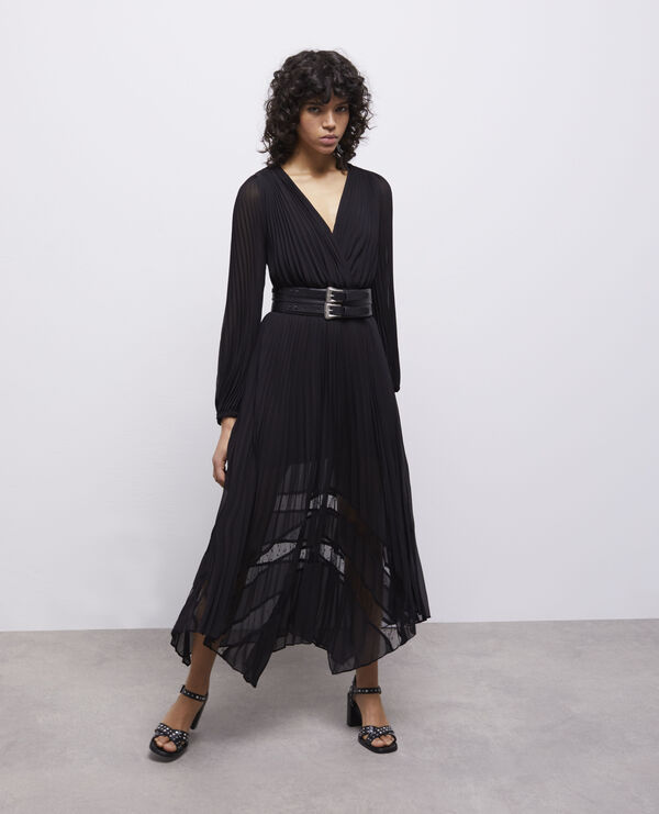 black long flowing dress with lace detailing