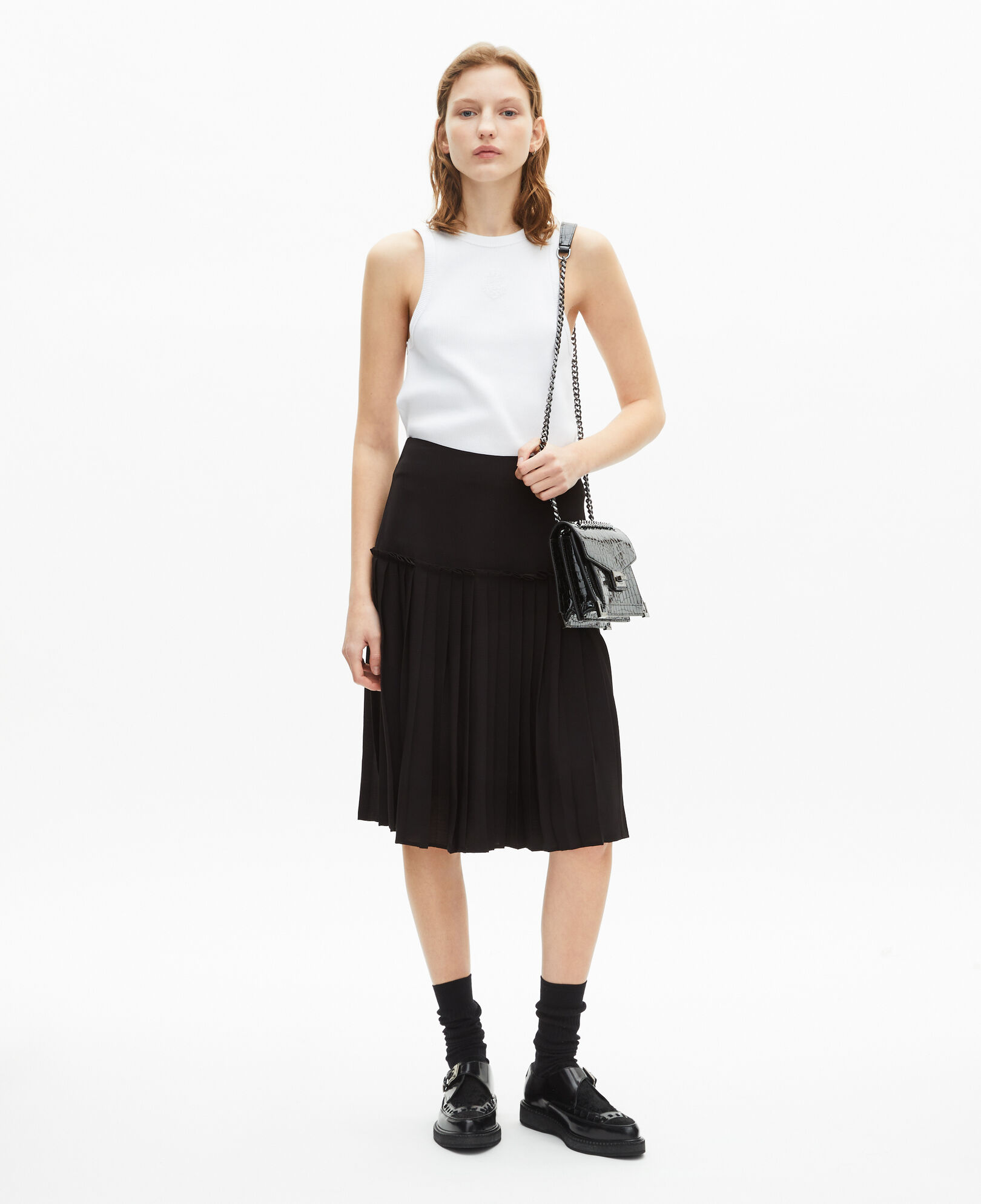 The Kooples WOMEN BLACK black pleated midi skirt