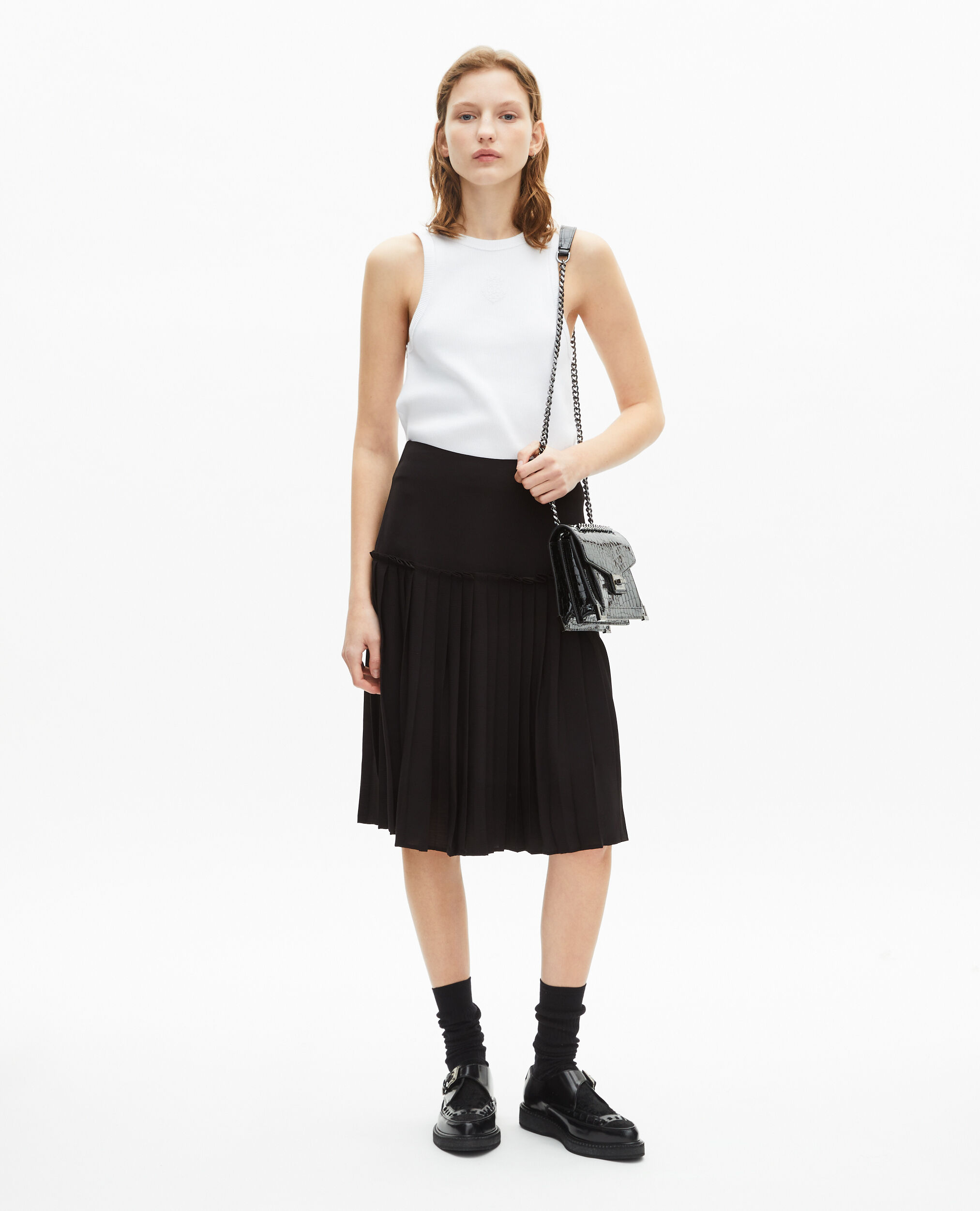 Black pleated midi skirt, BLACK, hi-res image number null