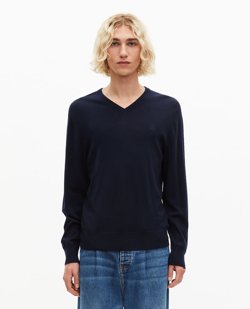 The Kooples HERREN NAVY pullover mit v-ausschnitt aus merinowolle in marine