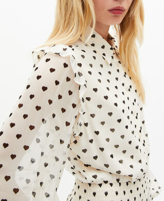 The Kooples FEMME WHITE / BLACK robe longue imprim&eacute; c&oelig;urs &eacute;crue