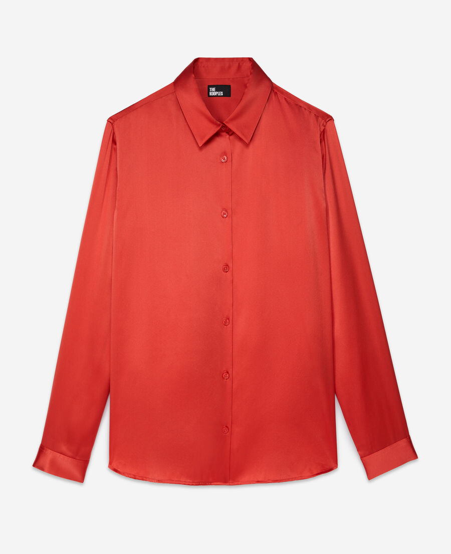 The Kooples FEMME RED BRIQUE chemise en soie satin rouge