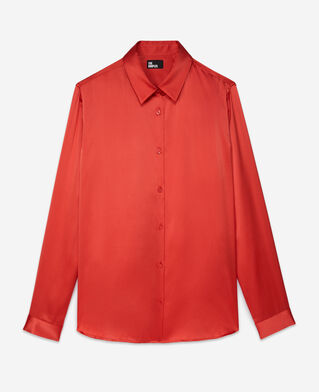 The Kooples FEMME RED BRIQUE chemise en soie satin rouge