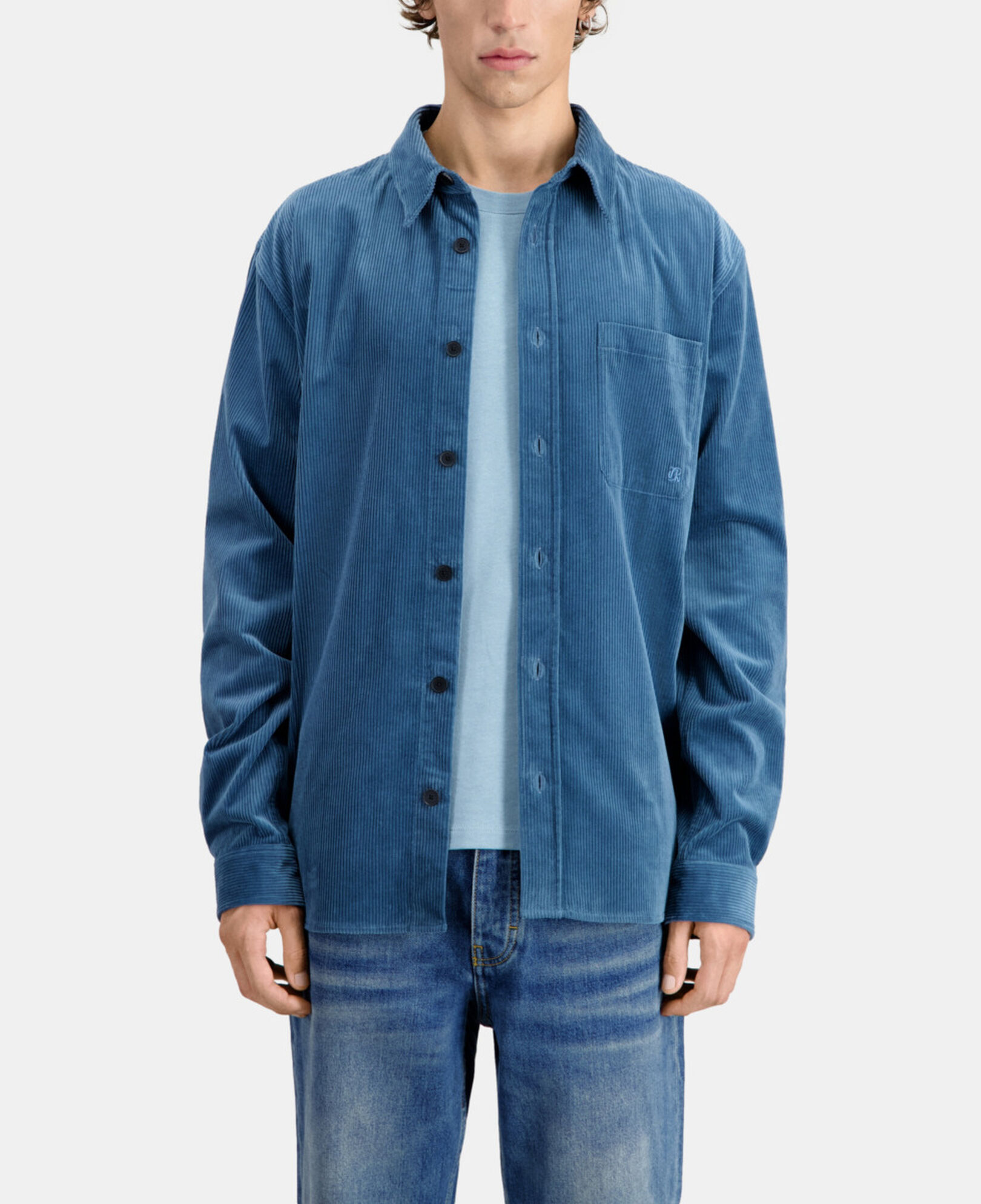 The Kooples MEN BLUE PETROL blue corduroy shirt