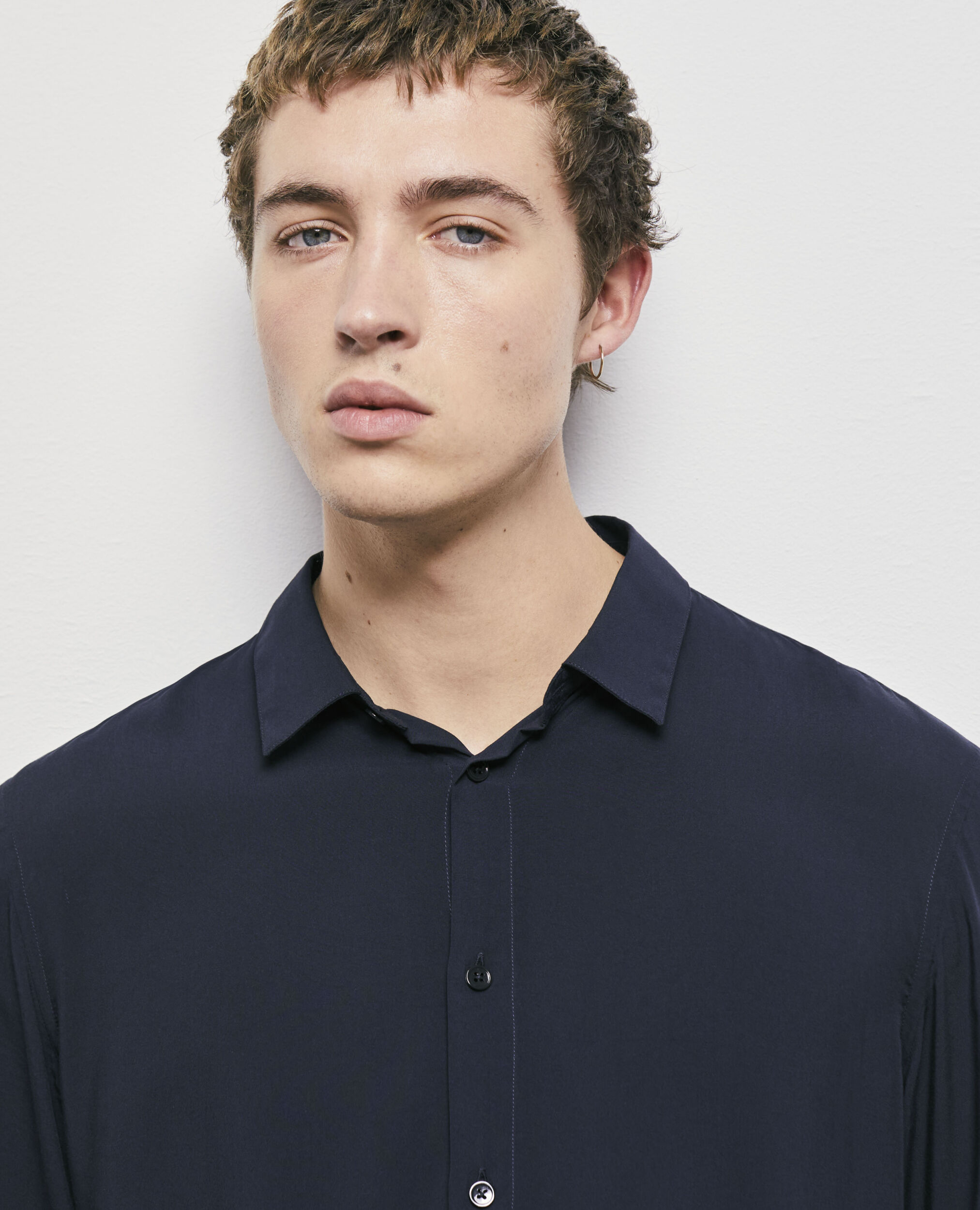 Navy blue shirt  with classic collar, DARK NAVY, hi-res image number null
