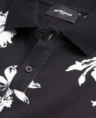 The Kooples H BLACK-ECRU casual black and white polo with floral print