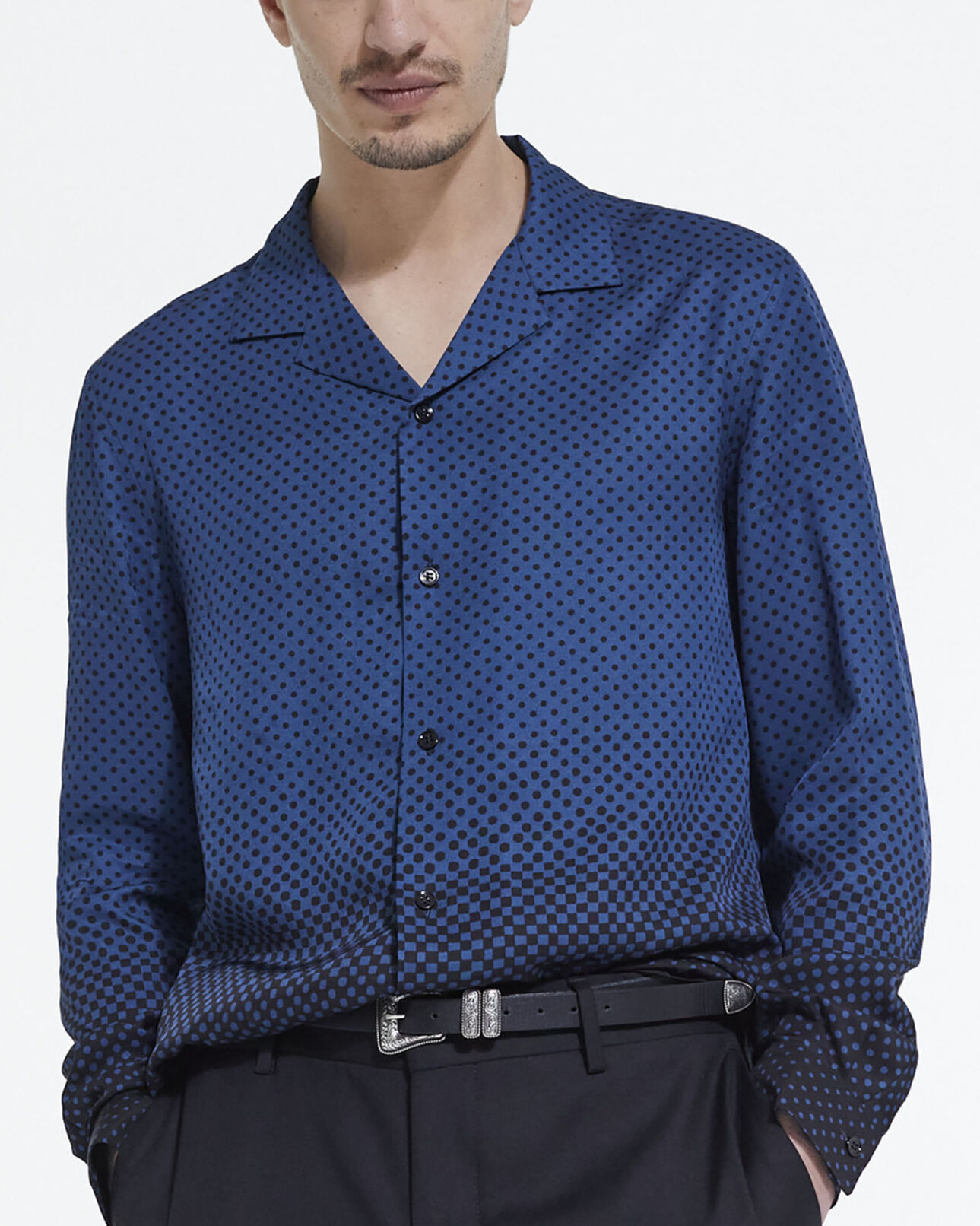 The Kooples HOMME BLUE BLACK chemise col hawaïen imprimée