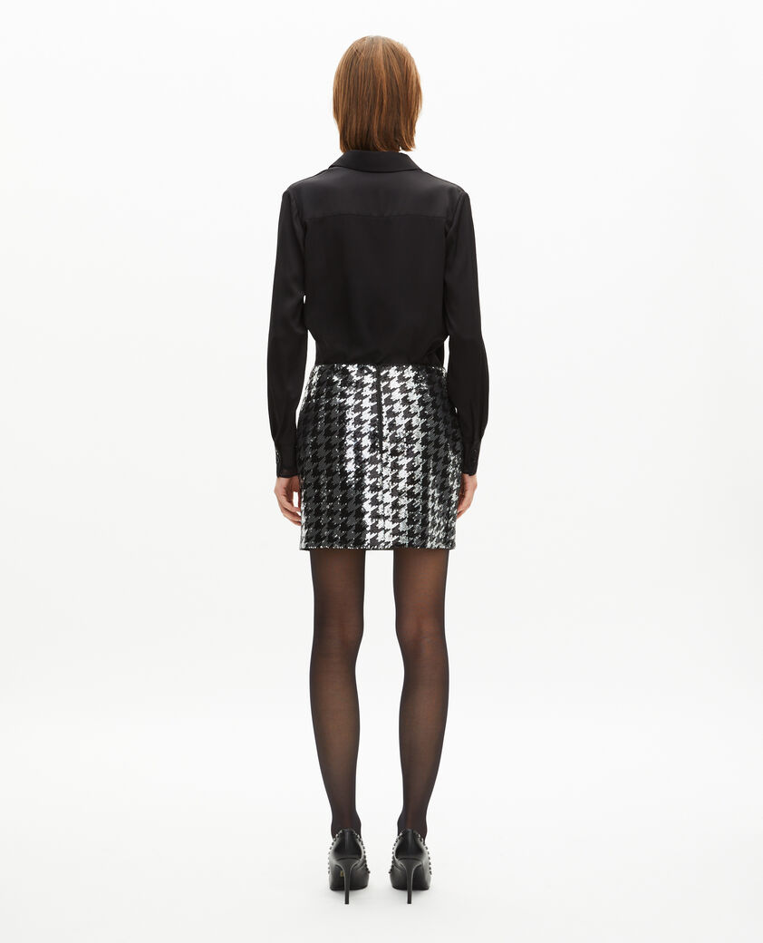 The Kooples WOMEN BLACK WHITE short houndstooth skirt with black sequins
