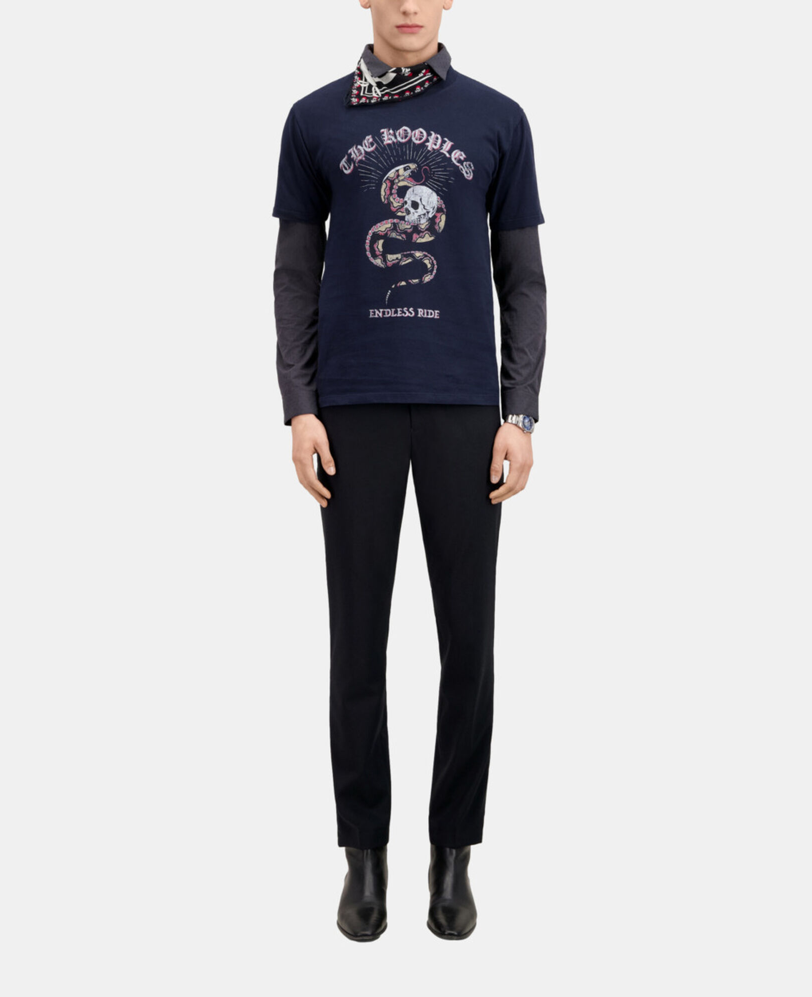 The Kooples MEN WASHED NAVY navy blue t-shirt with sneaky snake serigraphy