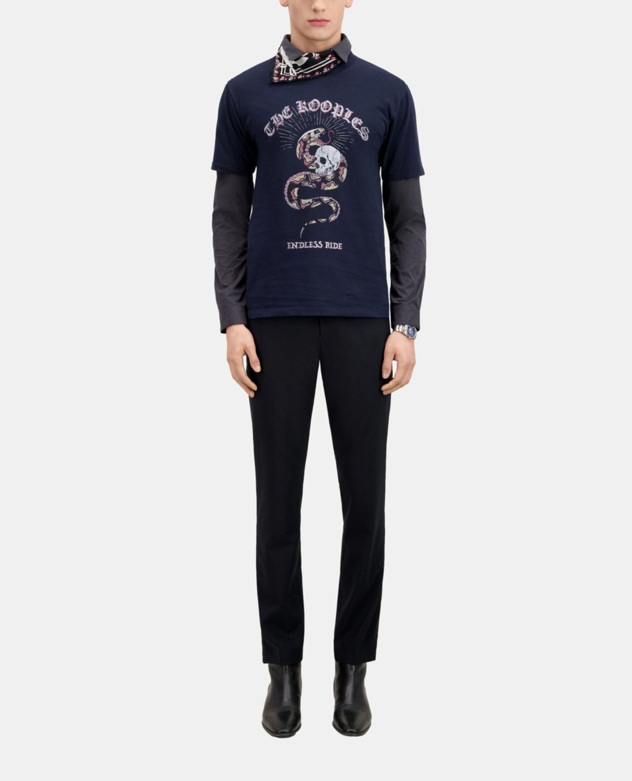 Navy blue t-shirt with Sneaky snake serigraphy, WASHED NAVY, hi-res image number null