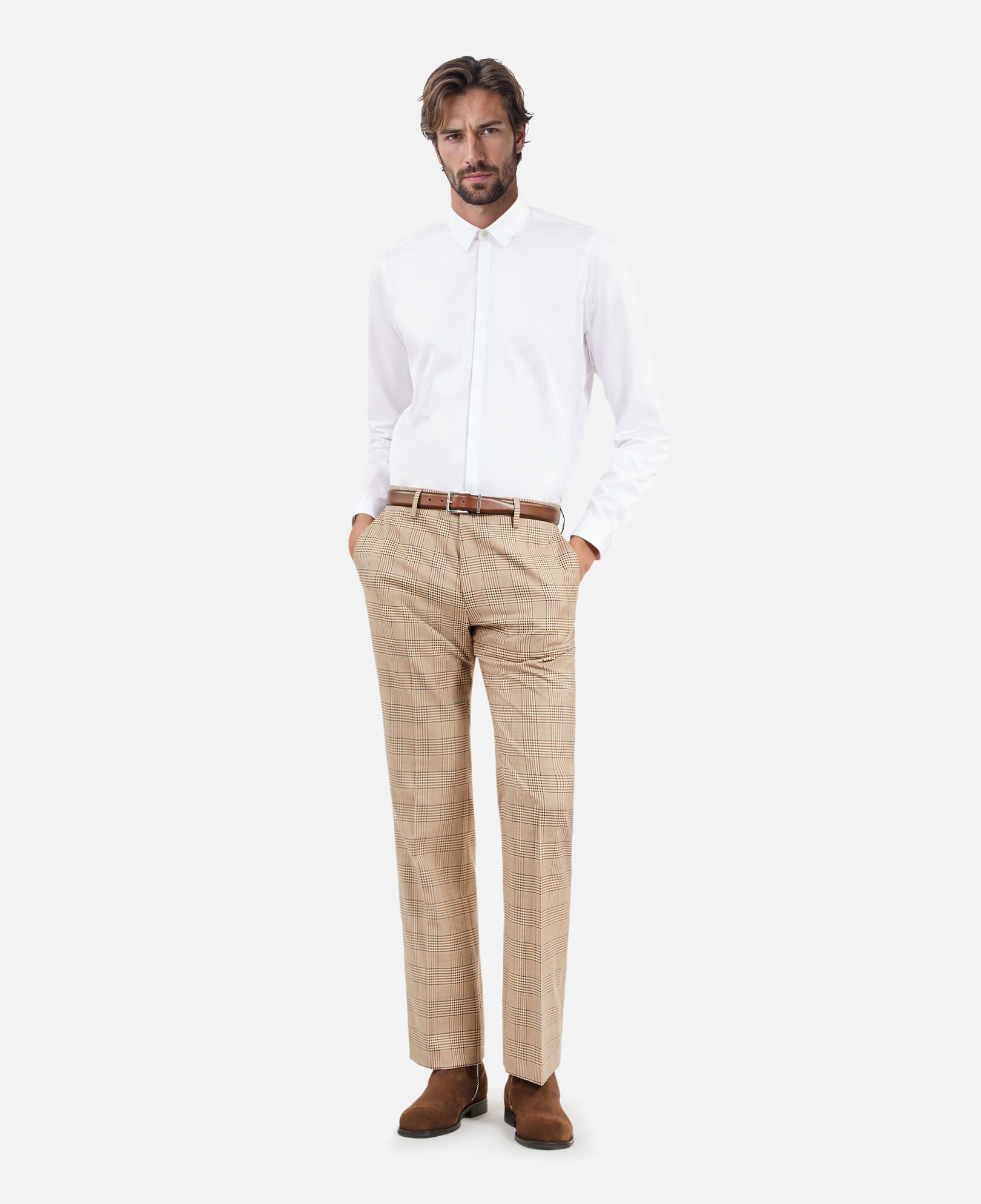 The Kooples MEN BEIGE-BROWN beige prince of wales suit pants