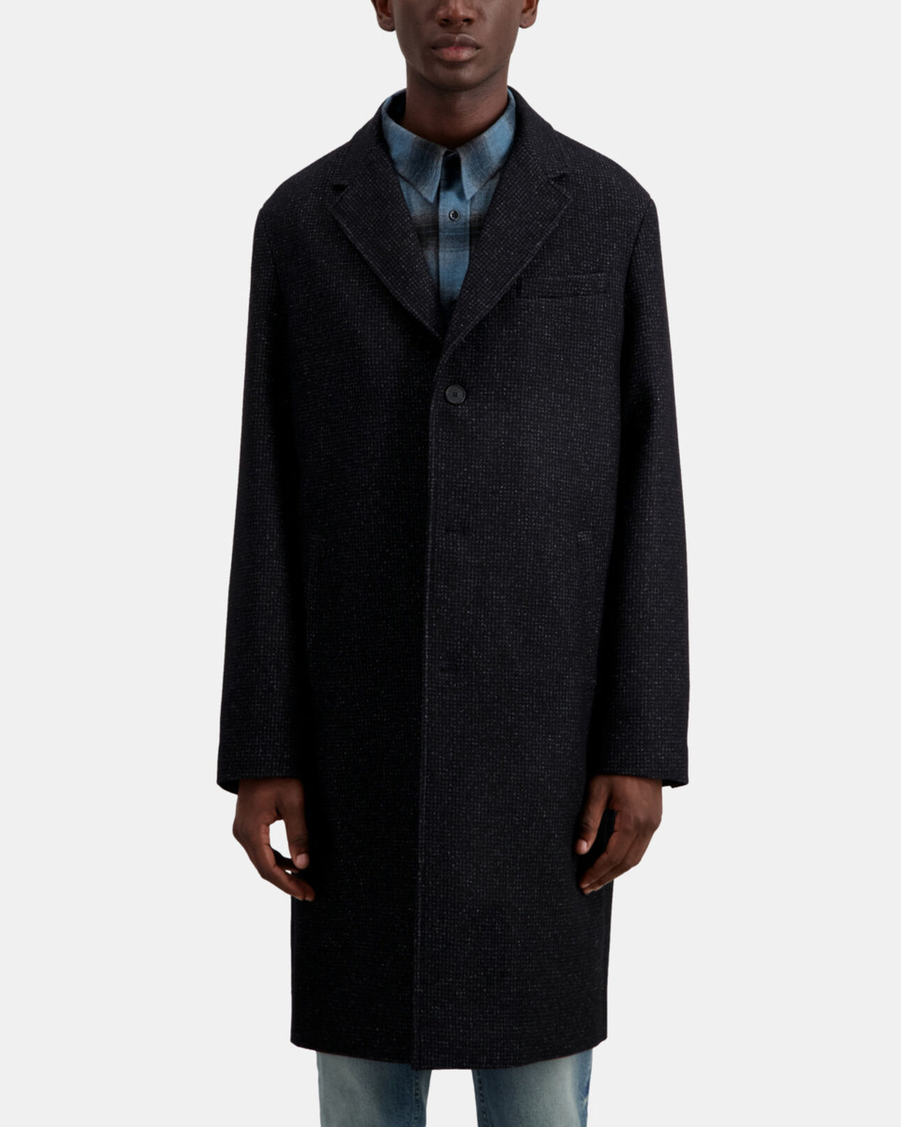 The Kooples MEN BLACK GREY long black coat in wool blend